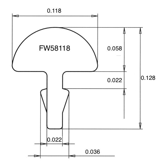 Jescar FW58118 diagram, Dimensions for Jescar FW58118 fretwire