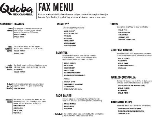 Printable qdoba menu - Boomerang bar