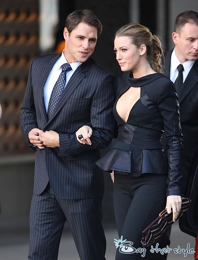 Blake Lively wears a backward tuxedo on the set of Gossip Girl