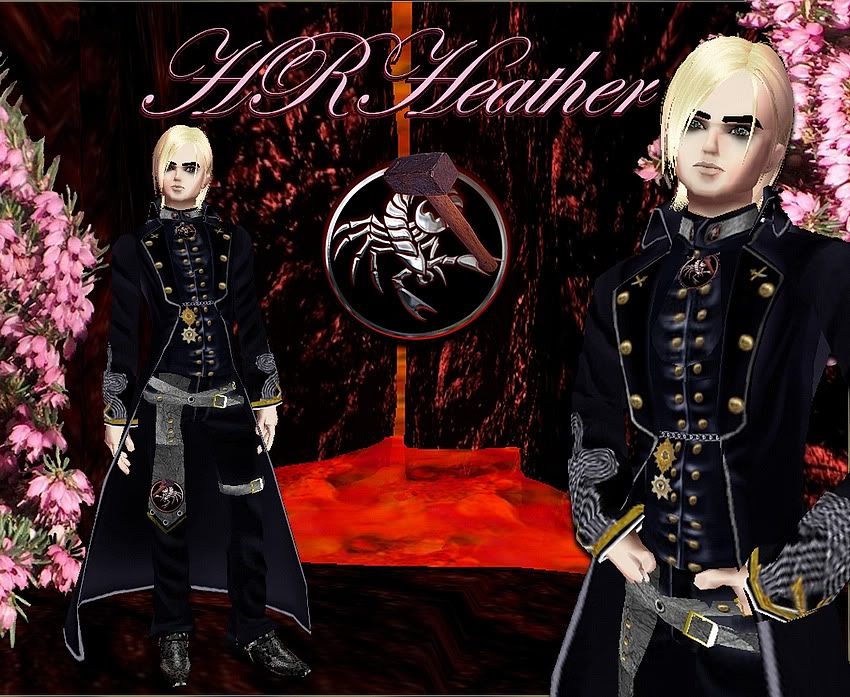 HRHeather’s imvu AyperosThorHellBlaze formal dress uniform jacket, and shirt specially made for him by the most adept Elfin seamstresses and carefully adorned with gold to demonstrate the elevated status in his family.