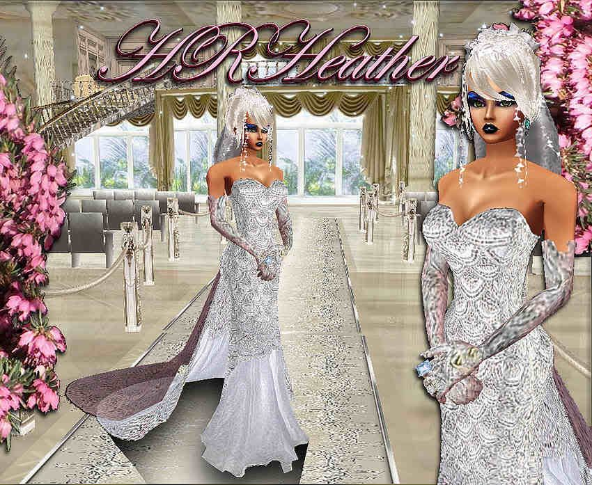 HRHeathers luxurious feeling silky silver-white sparkling sequined bridal gown. Made to look like glittering white scales on silk, and chiffon, this is my Dragon Wedding gown.