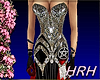 HRH Gothic pentacle dress. Very silky sexy dress with a glittering sequin top, and red sash attached to a pentacle brooch