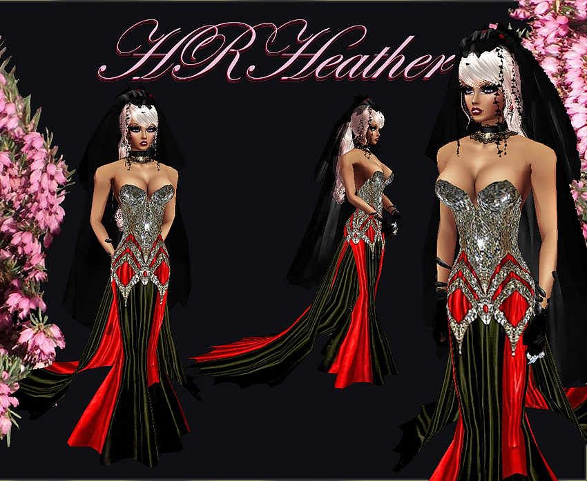 HRHeathers luxurious Royal red and olive-black satin Gothic Cathedral train that matches only my Gothic Silk Sequins mermaid style dress. For vey much dressing up my matching Royal vampire and demonic formal occasion gown. Gothic beings will love this formal attachment, as well as all creatures of the night.