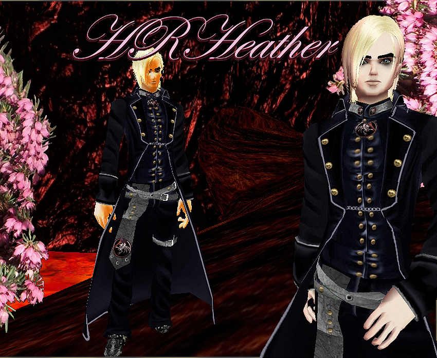 HRHeathers imvu HellBlaze formal dress uniform black leather Jacket and shirt. With brass buttons, textured silver weave belts (for the pants) and borders, a new family symbol has been created (the hammer carrying scorpion) shown on belt, collars, and medallion. Made specifically for the Hellblaze family by request of AyperosThorHellblaze  in fear of your own life, it is wise not to purchase this military uniform set if you dont belong to the HellBlaze family (home: Neo Valhala). Try before you buy