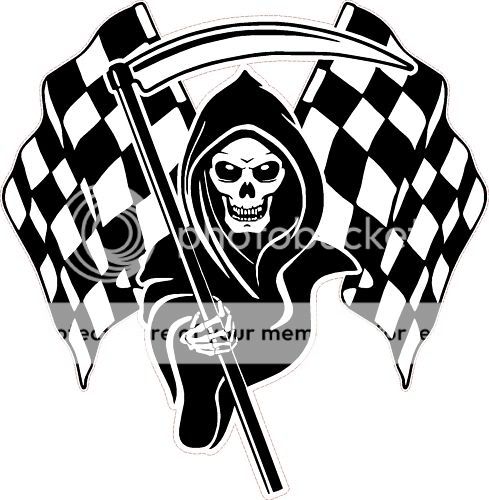 Racing Grim Reaper Skull Chequered Flags Car Sticker 3