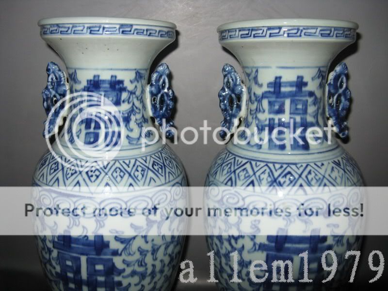 China rare pair blue and white porcelain shuangxi jar  